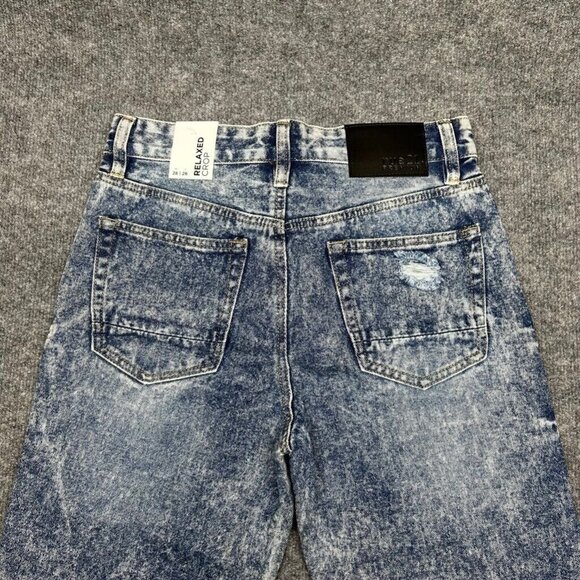 Rue21 Jeans Mens 28X26 Relaxed Cropped Blue Distressed Acid Wash Denim New - Picture 5 of 12